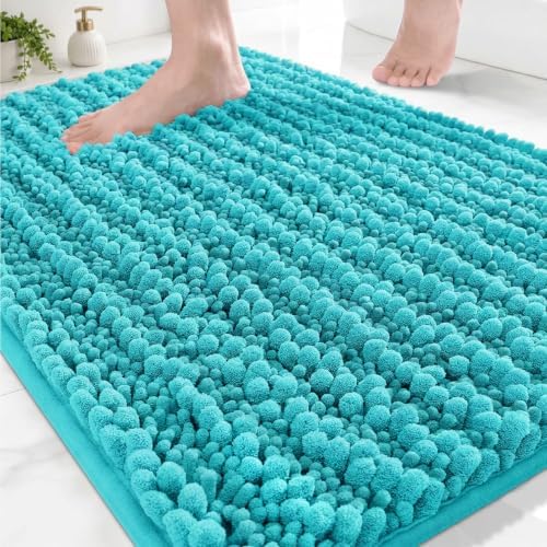 Disolla Small Bath Mat 17x24 Inch - Chenille Teal Bathroom Rug, Extra Soft Absorbent Plush Shaggy Bathmat, Non-Slip Machine Washable Floor Mat for Shower, Tub and Sink