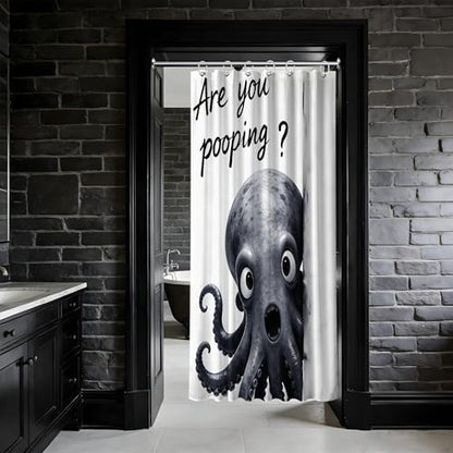 Small Stall Shower Curtain Rv Black and White Octopus, 48 x 72 Inchs