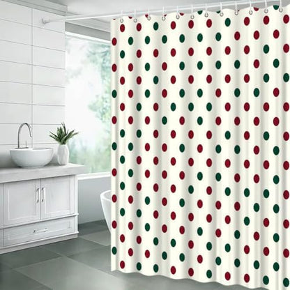 Polka Dot Christmas Shower Curtain Bathroom Decor with Hooks,75"Wx70"H