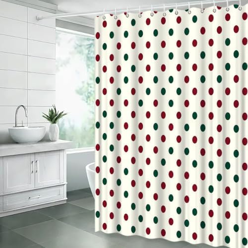 Polka Dot Christmas Shower Curtain Bathroom Decor with Hooks,70"Wx84"H