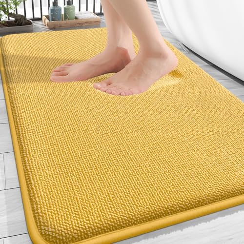 OLANLY Thick Memory Foam Bathroom Rugs 30x20, Absorbent Bath Mat, Yellow