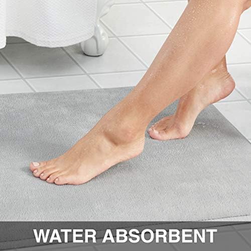 Memory Foam Bath Mat Non Slip Absorbent Super Cozy Velvet Bathroom Rug Carpet (72 inches X 24 inches, Silver)