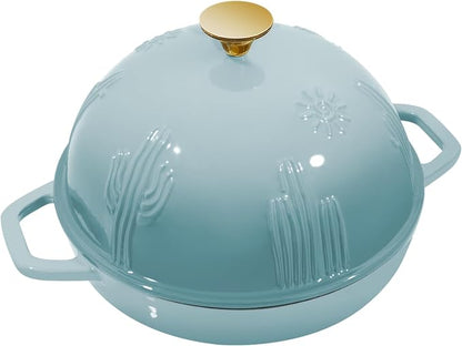 Flavehc Cast Iron Bread Oven With Cloche Lid for Baking - Blue Enameled Dutch Oven With Dome Lid for Sourdough - 5 qt
