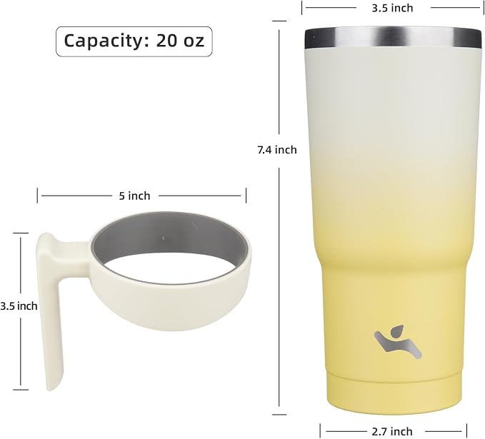 Konokyo 20 oz Tumbler with Handle and 2 Straw 2 Lid, Insulated Water Bottle Stainless Steel Vacuum Cup Reusable Travel Mug,Lemon