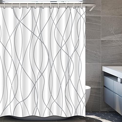 Striped Shower Curtain for Bathroom, Grey White, 72" W x 78" L
