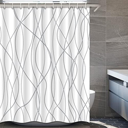 Striped Shower Curtain for Bathroom, Grey White, 72" W x 78" L