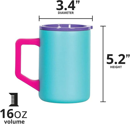 Elemental Insulated Coffee Mug - Triple-Wall Stainless Steel Summit Travel Cup for Hot and Cold Drinks - Thermal Coffee Mug with Lid and Handle for Camping, Office & Trave 16oz - Blue Tie Dye