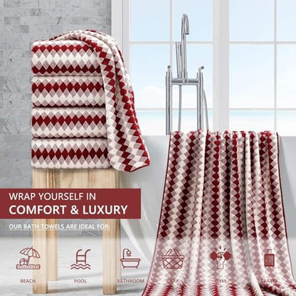 4 Piece Bath Towel Set Oversized Bath Sheet 35"x70" Bathroom Towel Extra Large Towel Set Soft Highly Absorbent & Quick Dry Premium Bath Sheet for Bathroom 600GSM Shower Towel Spa Gym Hotel,Burgundy