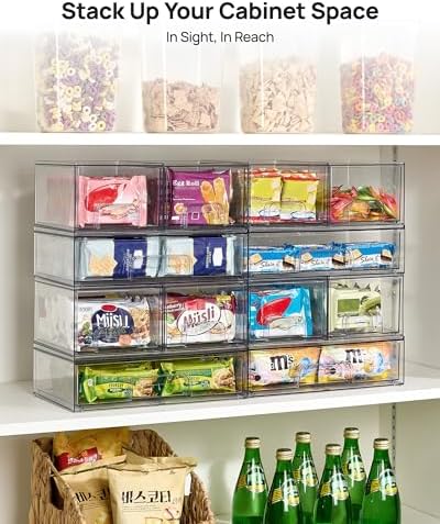 Vtopmart Clear Stackable Storage Drawers Set of 4, Plastic Organizer Bins