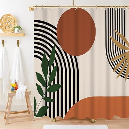 Mid Century Boho Shower Curtain with Hooks for Bathroom 72x96 Inch