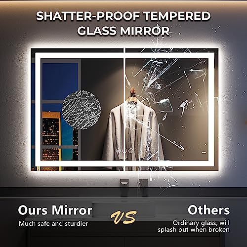 60x40 LED Bathroom Mirror with Lights, Lighted Vanity Mirror