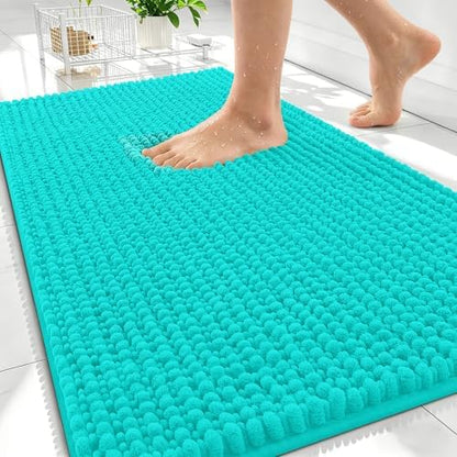 OLANLY Thick Chenille Bathroom Rugs 30x20, Soft Absorbent Bath Mat, Teal