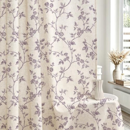 MitoVilla Long Linen Floral Shower Curtain for Bathroom,72 x 78