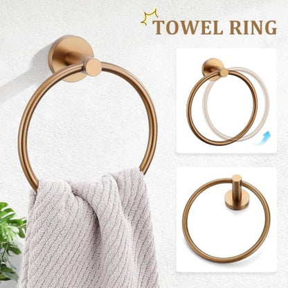 TURS Brushed Rose Gold 5-Piece Bathroom Hardware Set SUS304 Stainless Steel Towel Bar Set Towel Racks for Bathroom Wall Mounted, 23.6-Inch