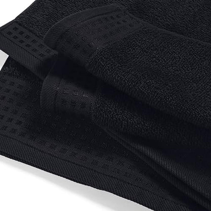 GLAMBURG Ultra Soft 3 Pack Cotton Towel Set, Contains a Bath Towel 28x55 inch, a Hand Towel 16x24 inch & a Wash Coth 12x12 inch, Ideal Everyday use, Compact & Lightweight - Black