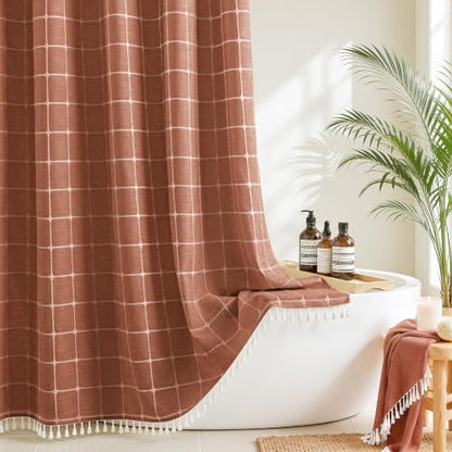 RiverDream Farmhouse No Hook Shower Curtain with Snap-in Liner,Orange,71x74
