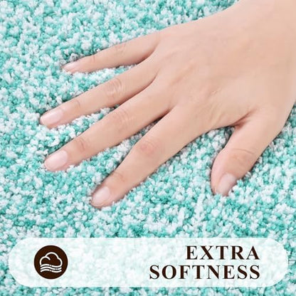 Pauwer 3 Piece Bathroom Rug Set, Non Slip Washable Bath Mat, Teal