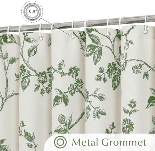 MitoVilla Long Shower Curtain Set 72 x 78, Cotton Floral Cottagecore Spring Shower Curtains for Bathroom, Modern Farmhouse Country Plant Leaves Bathroom Décor
