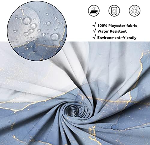 AWERT Small Half Size Stall Shower Curtain with 6 Hooks Shower Stall Curtain 36 x 72 Light Blue Marble Gold 36 inch Shower Curtain for Bathroom/RV and Camper (Blue Marble)