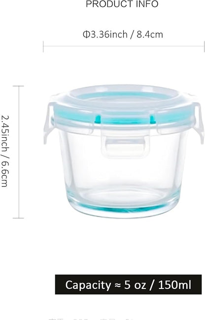 Mini Glass Food Storage Containers - 12 Pack 5 oz Small Glass Jars with Locking Lids - Airtight Food Containers - Freezer, Microwave, Dishwasher Safe