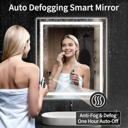 LED Bathroom Mirrors 32"x36" Bathroom Mirror with Lights for Wall, Backlit + Front Lit, 3 Colors, Anti-Fog, Dimmable Brightness for Vanity,Bathroom, Entryway, Living Room