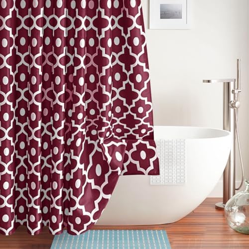 Fabric Modern Moroccan Shower Curtains for Bathroom-Burgundy & White