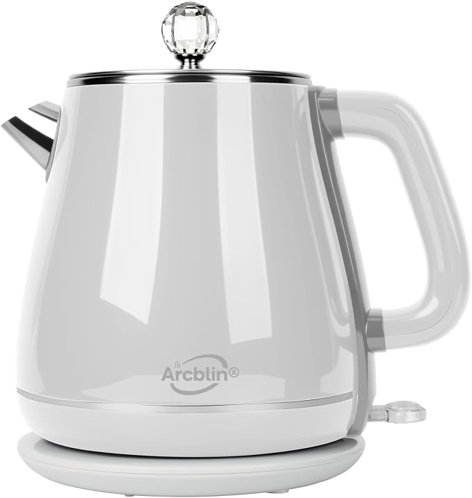 Retro Electric Kettle 1.8L, All Stainless Steel Hot Water Electric Kettle for Boiling Water, 1350W BPA Free Tea Kettle, Electric Tea Kettles Automatic Shut Off, Boil-Dry Protection,Pearl White