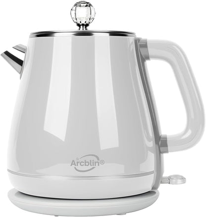 Retro Electric Kettle 1.8L, All Stainless Steel Hot Water Electric Kettle for Boiling Water, 1350W BPA Free Tea Kettle, Electric Tea Kettles Automatic Shut Off, Boil-Dry Protection,Pearl White