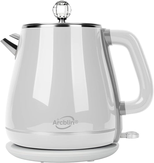 Retro Electric Kettle 1.8L, All Stainless Steel Hot Water Electric Kettle for Boiling Water, 1350W BPA Free Tea Kettle, Electric Tea Kettles Automatic Shut Off, Boil-Dry Protection,Pearl White