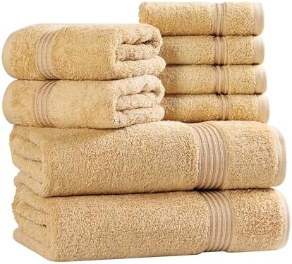 Superior Egyptian Cotton 8-Piece Towel Set, Assorted Towels for Home Bathroom, Guest Bath Decor Essentials, Includes 2 Bath, 4 Hand, 2 Face Towels/Washcloths, Quick Dry, Absorbent, Gold