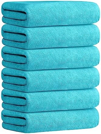 JML Microfiber Bath Towels Set, 27" x 55", 6 Pack, Sky Blue