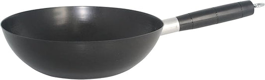 IMUSA Carbon Steel Nonstick Wok 9.5 in Flat Bottom Wok Pan for Electric Stove with Cool Touch Handle, Black Coating, Lightweight Steel Wok for Stir Fry and Fried Rice