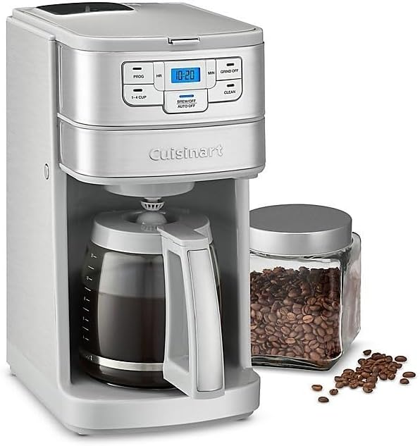 Cuisinart Automatic Grind & Brew 12-Cup Coffee Maker with Blade Grinder, Programmable Coffee Machine Glass Carafe with 1-4 Cup Setting, Brew Pause, Grind-Off Option, DGB-400, Stainless Steel