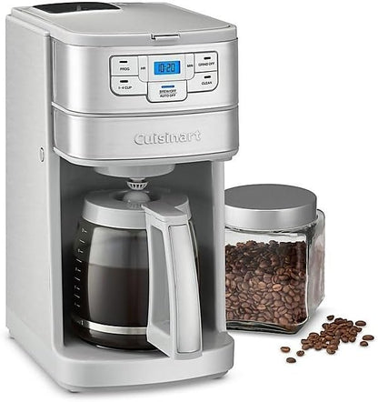 Cuisinart Automatic Grind & Brew 12-Cup Coffee Maker with Blade Grinder, Programmable Coffee Machine Glass Carafe with 1-4 Cup Setting, Brew Pause, Grind-Off Option, DGB-400, Stainless Steel