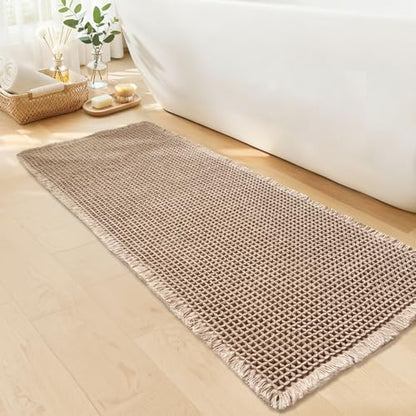 Long Bath Mat, Waffle Bathroom Runner Rug Non Slip Washable, 24 x 60