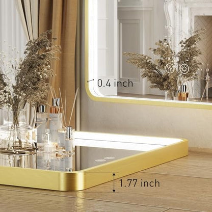 LED 36x24 Inch Lighted Bathroom Mirror,Gold Frame,3 Color
