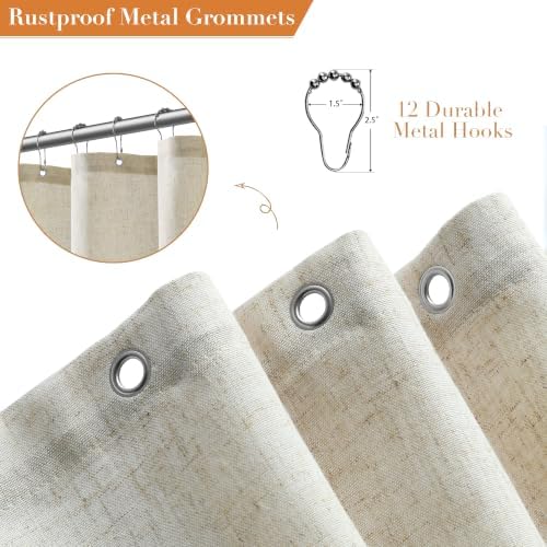 Nanspring Extra Long Linen Shower Curtain for Bathroom 84 Inch Light Beige