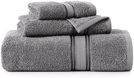LANE LINEN Bathroom Towel Set 3 Piece Soft Absorbent Quick Dry - Cool Grey