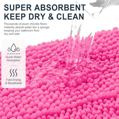 Smiry Thick Chenille Bathroom Rugs 30x20, Soft Absorbent Bath Mat, Hot Pink