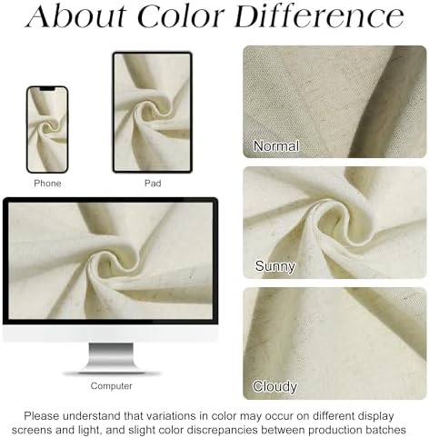 Naturoom Linen Shower Curtain 80 Inch Long for Bathroom Ivory 1 Panel