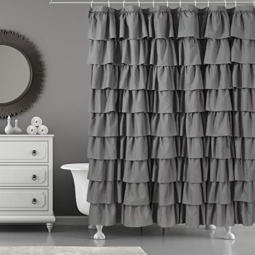 Gray Ruffle Shower Curtains For Bathroom, 72x72, Layered Tiered Ruffles