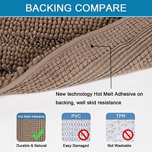 H.VERSAILTEX Bath Rugs for Bathroom Non Slip Bath Mats Extra Thick Chenille Striped Rug 20" x 32" Absorbent Non Skid Fluffy Soft Shaggy Washable Plush Mat for Indoor, Bath Room, Tub - Taupe Brown