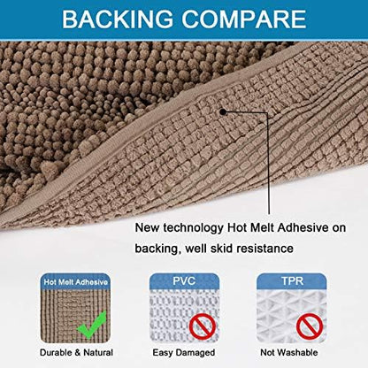H.VERSAILTEX Bath Rugs for Bathroom Non Slip Bath Mats Extra Thick Chenille Striped Rug 20" x 32" Absorbent Non Skid Fluffy Soft Shaggy Washable Plush Mat for Indoor, Bath Room, Tub - Taupe Brown