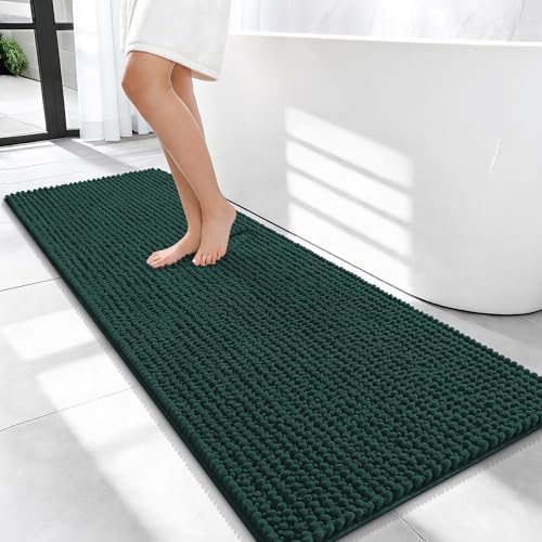 OLANLY Thick Chenille Bathroom Runner Rugs Mats 47x20, Blackish Green