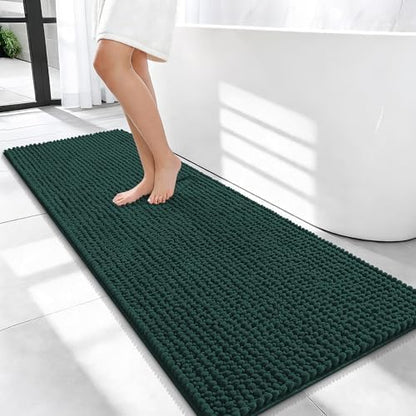 OLANLY Thick Chenille Bathroom Runner Rugs Mats 47x20, Blackish Green