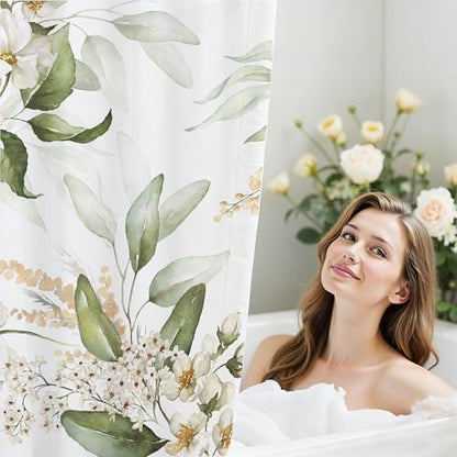 16 PCS Floral Bathroom Shower Curtain Set with Rugs 12 Metal Hooks,72 x 72"