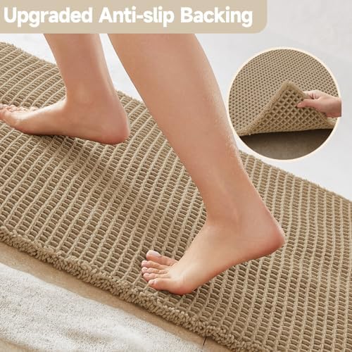 TYUU Waffle Bath Mat, Small Boho Bathroom Rugs Non Slip, 24x16 Khaki
