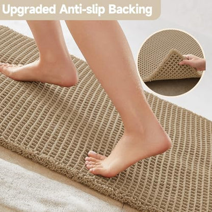TYUU Waffle Runner Rug Bathroom, Long Boho Bath Mat Non Slip, 60x24 Khaki