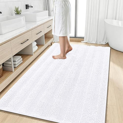 Smiry Thick Chenille Large Bathroom Runner Rugs 50x30, Soft Bath Mat, White