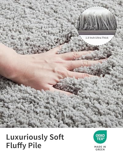 ILANGO Grey Bathroom Rugs 48" × 24" Non Slip & Super Absorbent Extra Thick Soft, Washable Bath Mat for Floor, Microfiber Plush Shaggy Bath Rug with Rubber for Bathtub Shower Room Sink